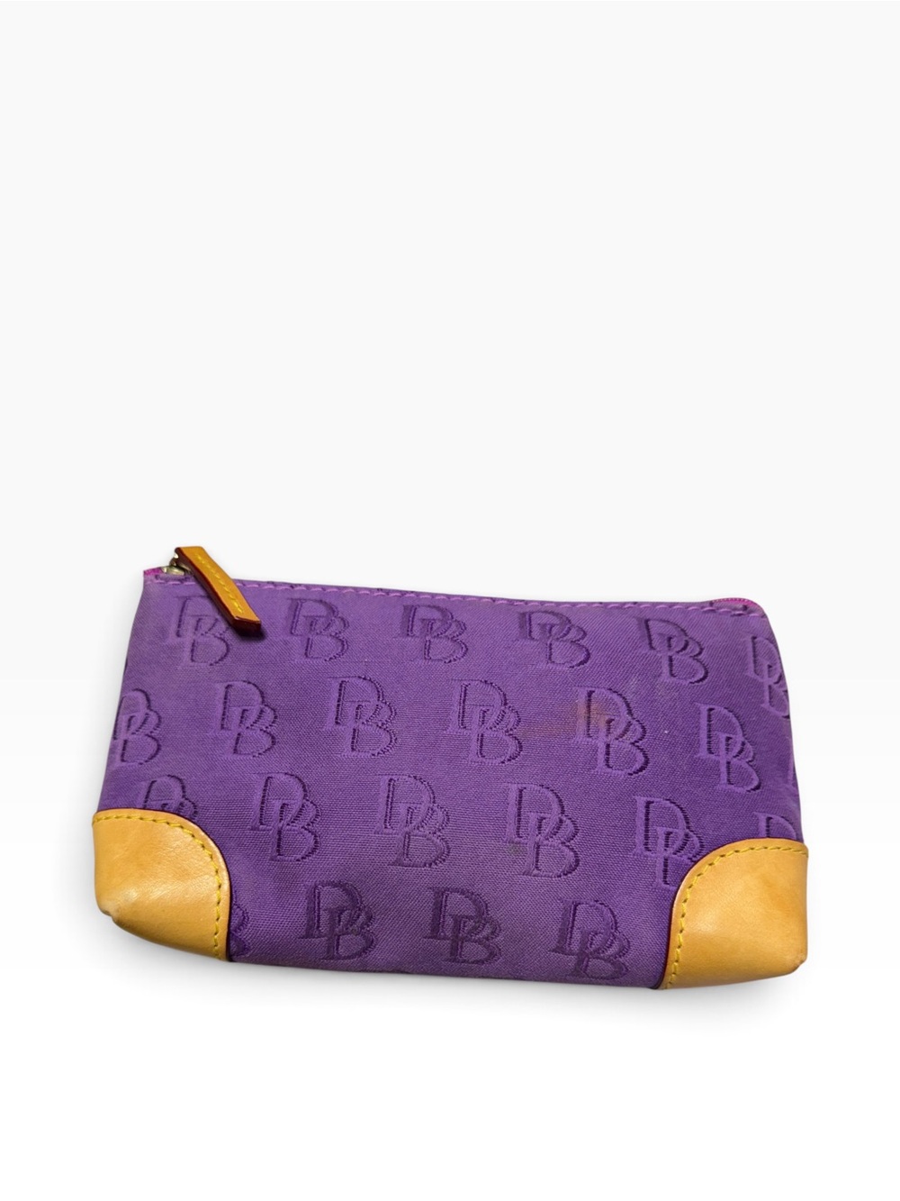 Vintage Dooney & Bourke Purple DB Monogram Cosmetic Pouch Leather Trim